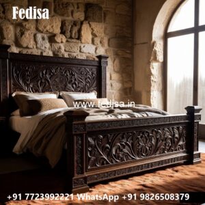 Classic Bed Design with Carved Wood Finish No-0369