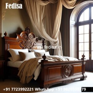 Classic Bed Design with Carved Wood Finish No-2919