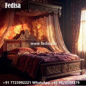 Royal Luxury Bed Design with Decorative Woodwork No-3654