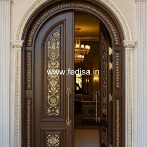 Solid Wood Classic Door Safety Door Steel Grill Design No-797