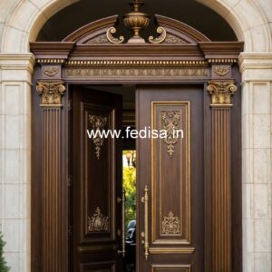 Carved Wooden Doors Double Door Glass Design No-1251
