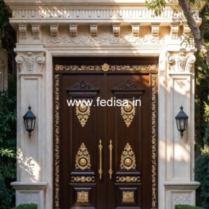 Elegant Double Door Classic Entry Design Wooden Beading Designs For Doors No-1312