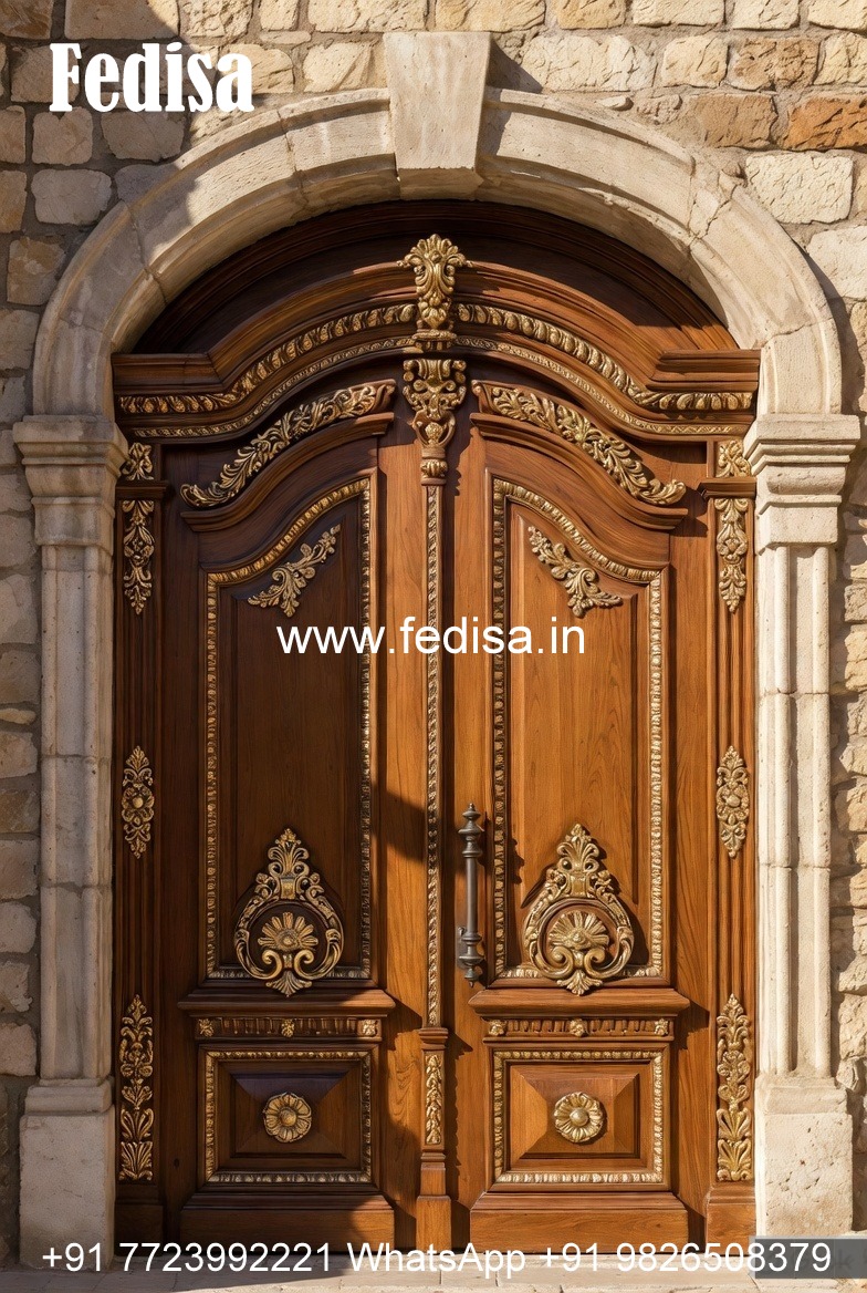 Vintage Wooden Door Temple Glass Door Design No-1486