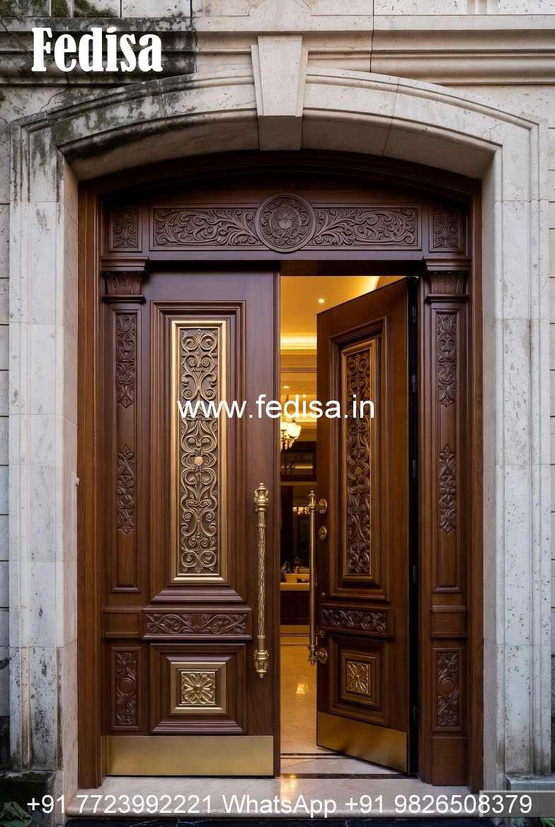 Arch Top Wooden Door Balcony Glass Sliding Door Design No-1522