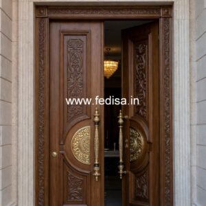 Traditional Carved Wooden Front Door Ideas Ganesh Design On Glass Door No-1637