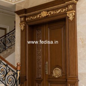 Elegant Double Door Classic Entry Design Wooden Safety Door Design Price No-1722