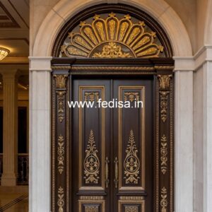 Arch Top Wooden Door Double Door Iron Design No-1932