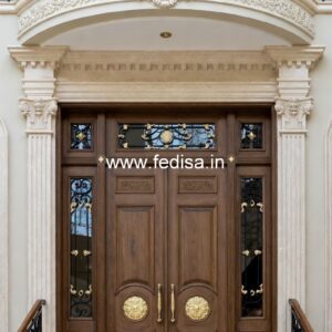 Engraved Wooden Door Iron Jali Door Design No-4680