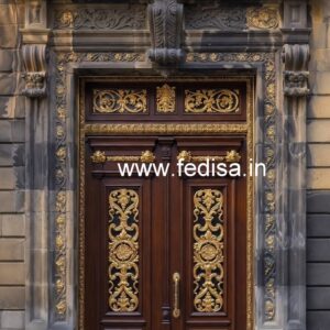 Engraved Wooden Door Pooja Room Door Designs With Bells And Glass No-6443