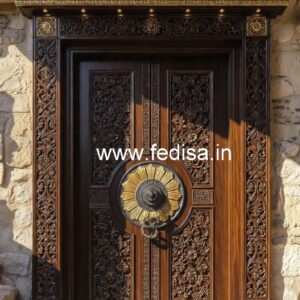 Vintage Wooden Door Mandir Door Glass Design No-7554