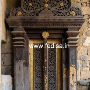 Elegant Double Door Classic Entry Design Pooja Room Door With Bells No-7708