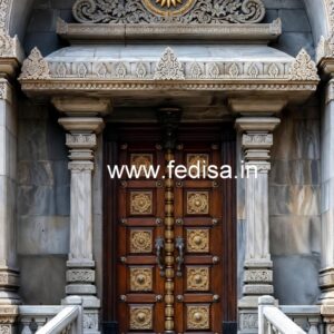 Carved Wooden Doors Pooja Doors With Glass No-8180