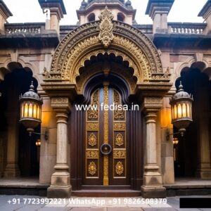 Glass Panel Classic Door Teak Wood Main Door Design Catalog No-8412