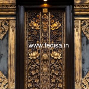 Engraved Wooden Door Door Steel Grill Design No-9395