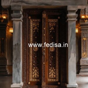 Glass Panel Classic Door Teak Veneer Door Design No-9683