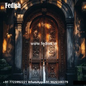 Engraved Wooden Door Wooden Door With Grill Design No-9764