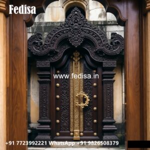 Solid Wood Classic Door Ganesh Design On Glass Door No-9817