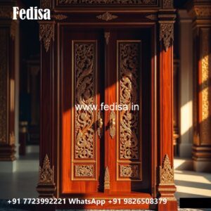 Engraved Wooden Door Folding Glass Door Design No-10174