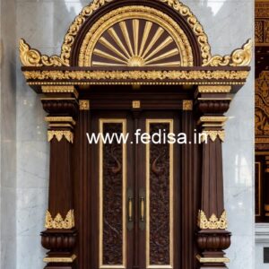 Engraved Wooden Door Double Door Grill Design No-10666