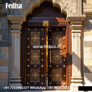 Double Door Classic Style Round Wooden Door Design No-11525
