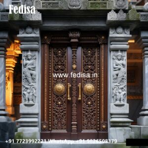 Glass Panel Classic Door Teak Wood Pooja Door Design No-11569