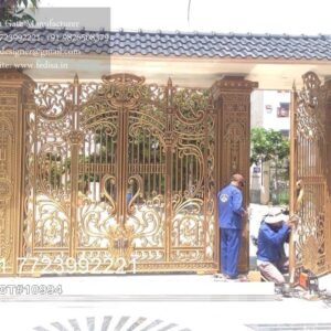 Double Door Gate Design For Home Entrance Steel Iron Mix Gate Design No-3684