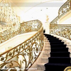 Stylish Brass Stair Railing With Artistic Touch Cast Iron Design For Balcony