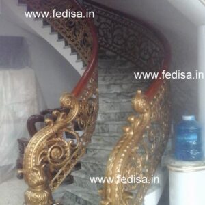 Stylish Brass Staircase Railing With Decorative Finish Home Terrace Railing Design
