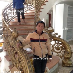 Elegant Brass Staircase Railing With Artistic Work Zina Railing Design