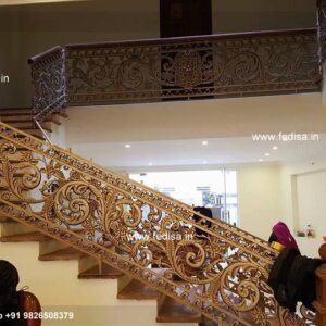 Designer Brass Staircase Railing With Classic Appeal Brick Wall And Railing Design