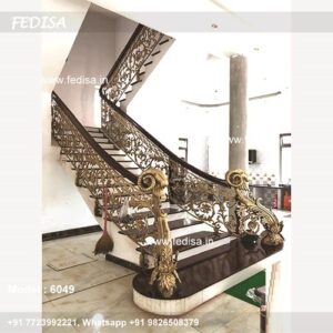Elegant Brass Staircase Railing With Gold Finish Chhat Ka Railing Lohe Ka