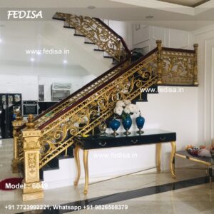 Decorative Brass Stair Railing Design Railing Etching Glass