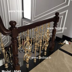 Elegant Brass Staircase Design With Decorative Finish Railing Design Lohe Ka
