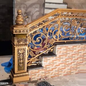 Designer Brass Stair Railing With Artistic Work Modern Minimalist Stair Railing