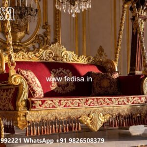 Elegant Wooden Swing Design with Brass Chain Decor No-11257