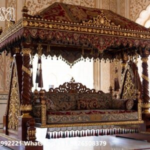 Wooden Swing Design with Decorative Cushion Arrangement No-11776