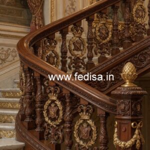 Luxury Brass Wood Balcony Railing Design No-0004