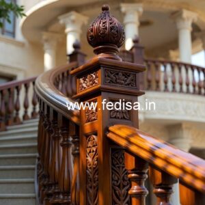 Elegant Brass Wood Staircase Railings No-0005