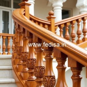 Modern Brass Wood Staircase Design No-0009