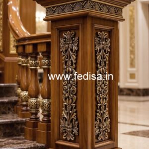 Brass Wood Railing with Glass Panels No-0018