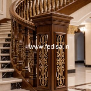 Premium Brass Wood Interior Stair Railings No-0041
