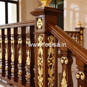 Stylish Brass Wood Railings with Glass No-0044