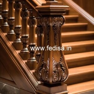 Modern Brass Wood Stair Railings with Glass No-0065
