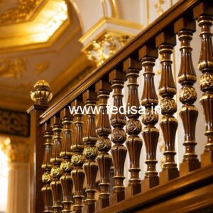 Elegant Brass Wood Staircase Interior Ideas No-0088