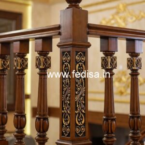 Modern Brass Wood Staircase with Rich Finish No-0121