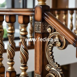 Luxury Brass Wood Handrails with Artistic Design No-0142