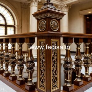 Stylish Brass Wood Balcony Fence with Glass No-0152