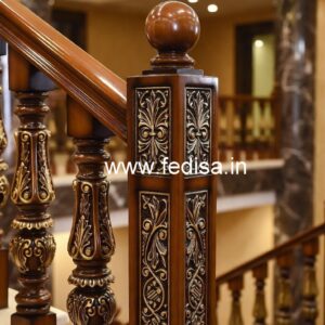 Decorative Brass Wood Handrails with Glass Panels No-0172