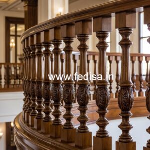 Premium Brass Wood Balcony Fence with Glass No-0227