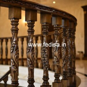 Stylish Brass Wood Stair Railings with Artistic Design No-0255